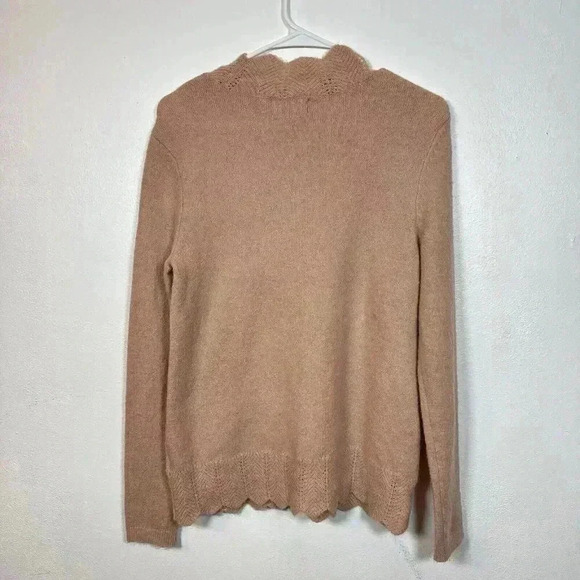 Liz Claiborne Career Sweater Medium Pastel Pink Crochet Mock Neck Scallop Knit - Picture 4 of 8